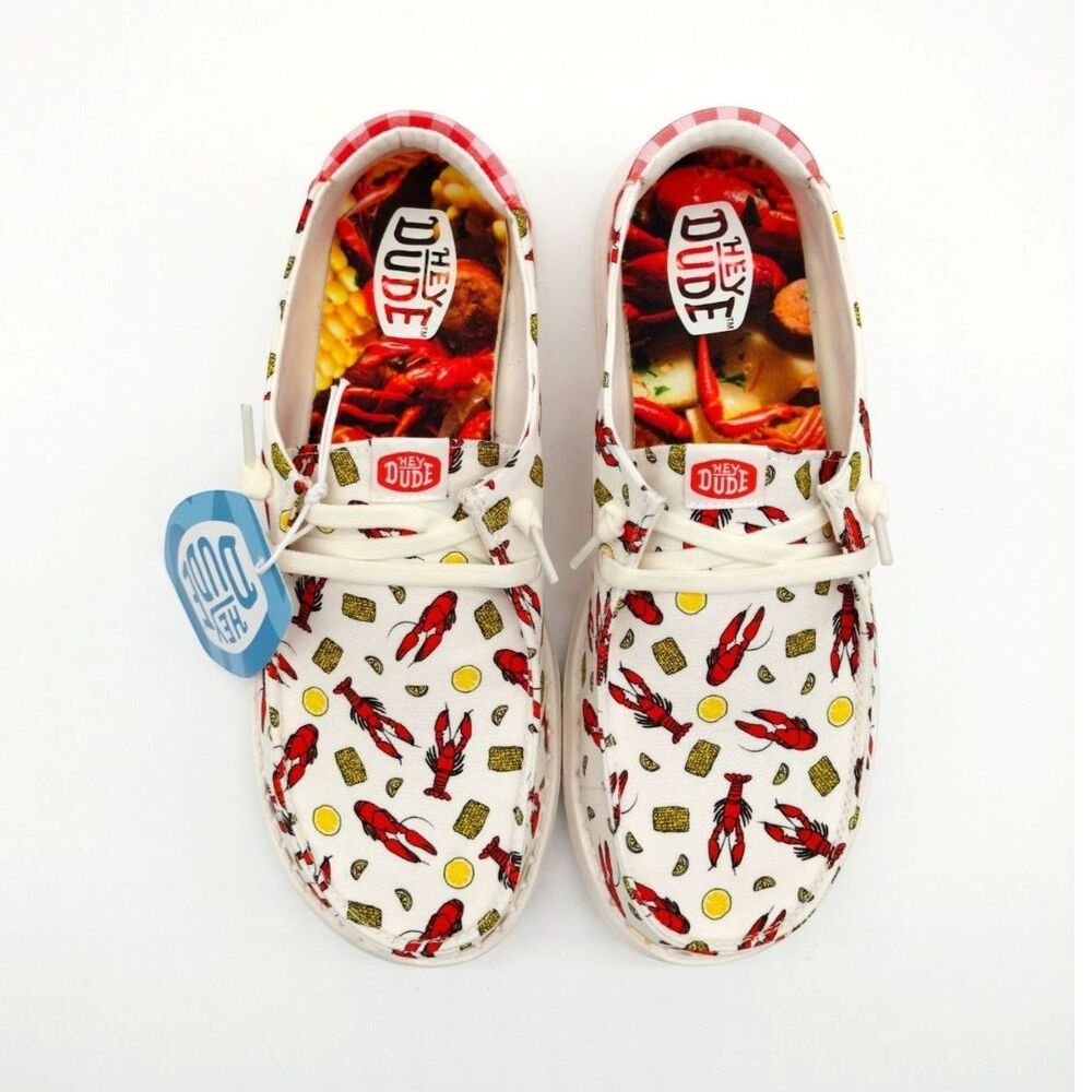 Hey Dude Wendy Crawfish Boil Women's Size 7 White Red Shoes